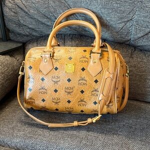 MCM Cognac Visetos Boston Bag  with  Strap